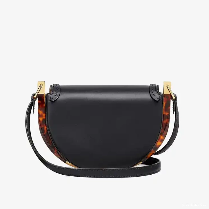 Affordable Black Leather Calf ROMA Bag In Fendi Logo Moonlight 0413 HOT SALE